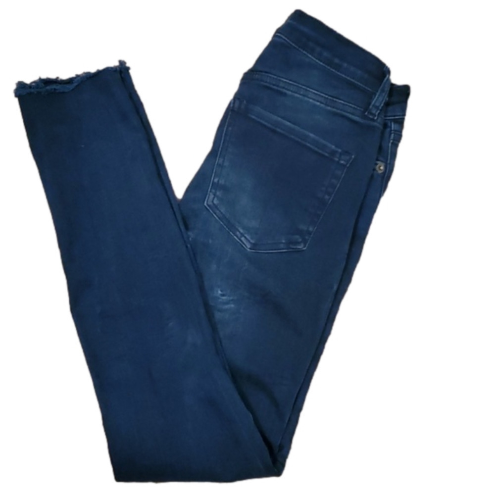 Free People Stretch Skinny Distressed Button Fly Blue Jeans Women's Size W25